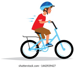 A wearing helmet boy riding a bike. vector illustration
