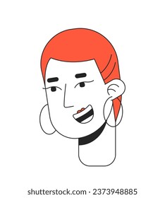 Wearing hoops bold woman with short red fade haircut 2D linear cartoon character head. Nonconformist female isolated line vector person face white background. Cheery girl color flat spot illustration