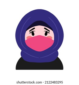 Usando máscara Niños con hijab de dibujos animados o niños musulmanes. ilustración vectorial