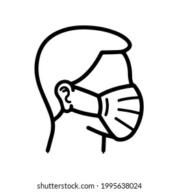 wearing a mask correctly against to new covid-19 coronavirus vector icon symbol in linear black colored style.