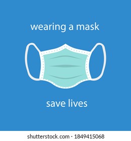 Wearing a mask - save lives. Poster for protect from coronavirus. Vector illustration 