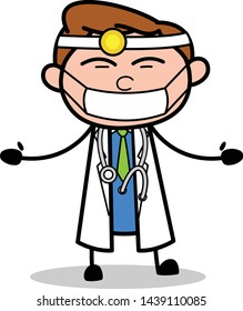 Wearing a Medical Mask and Gesturing with Hand - Professional Cartoon Doctor Vector Illustration