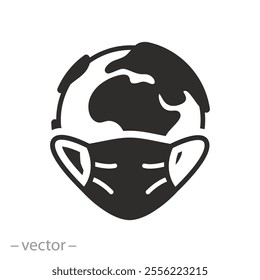 wearing protectant and prevention of health in the world, earth planet with medical mask icon, safety of the globe if covid, flat vector illustration
