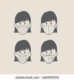 Wearing protective medical mask for prevent virus covid19 and pm2.5,isolated vector illustration