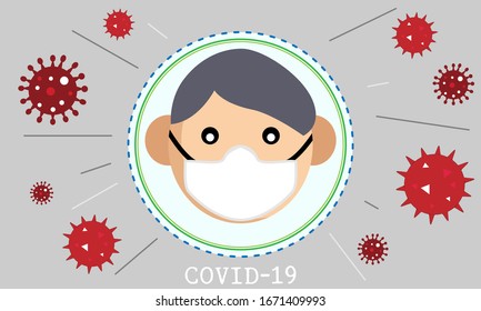 Wearing protective medical mask for prevent virus covid19 and pm2.5,A man Wearing Protective Mask isolated vector illustration.