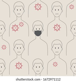 Wearing protective medical  mask for prevent corona virus covid-19 isolated seamless pattern vector illustration