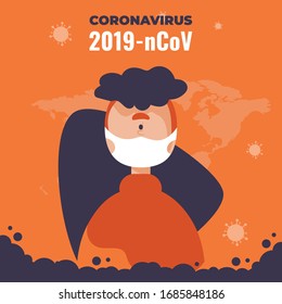 wearing protective Medical mask for prevent corona virus/Corona virus in China,Italy,Spain, USA/Novel corona virus /cartoon character in white medical face mask.