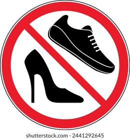 wearing shoes forbidden, street shoes forbidden - prohibition sign, not allowed, sign