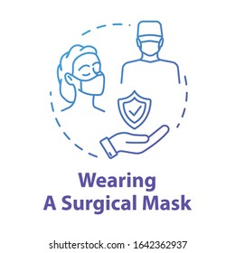 Wearing surgical mask concept icon. Immunity protection. Face protection. Safety for surgeon. Influenza prevention idea thin line illustration. Vector isolated outline RGB color drawing