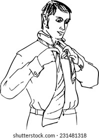 Wearing tie.