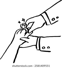 Llevando la ilustración dibujada a mano del anillo de Boda.
