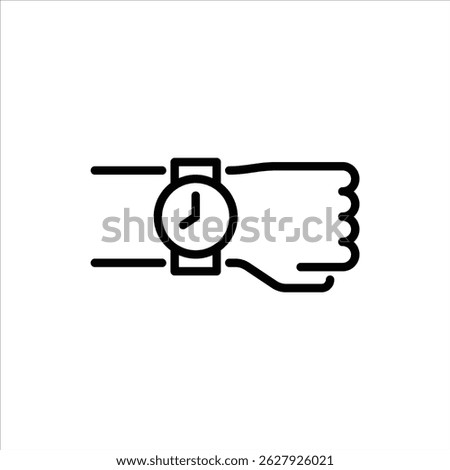 wearing wristwatch outline icon. Checking time black line illustration.