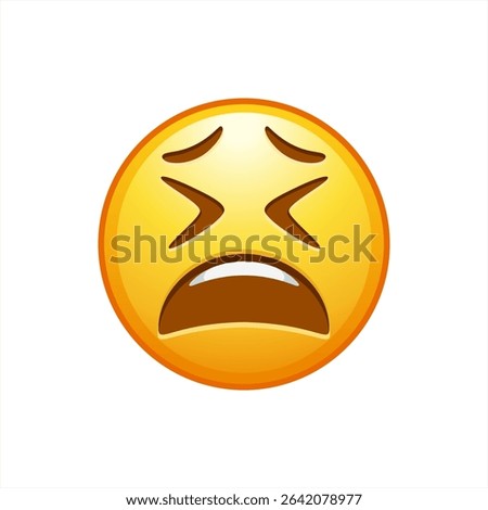 Weary emoji face. Distraught, Wailing emoticon face with closed eyes and furrowed brows, vector 10 eps.