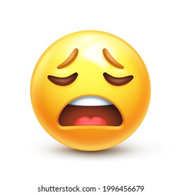 Weary emoji. Wailing emoticon, tired yellow face with frowning mouth 3D stylized vector icon