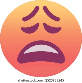 Ícone emoji de rosto cansado. Cores modernas, elemento popular que reflete exaustão e fadiga, comumente usadas nas mídias sociais. Emoticon, elemento isolado.