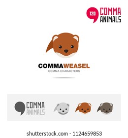 Weasel animal concept icon set and modern brand identity logo template and app symbol based on comma sign