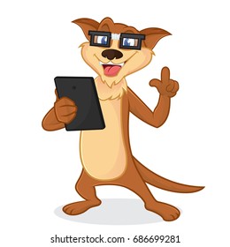 Weasel cartoon mascot as a nerd geek isolated in white backround