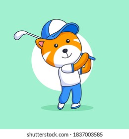 Weasel Civet cat playing golf animal sport activity mascot character vector outline illustration cartoon design