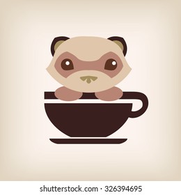 Weasel face with coffee cup logo vector.