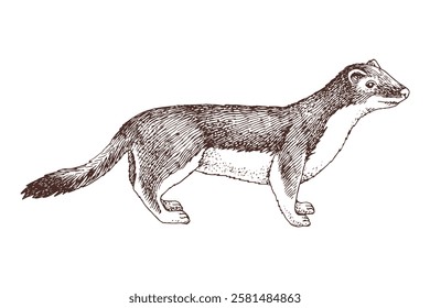 Weasel hand drawn monochrome vector illustration