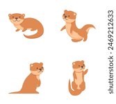 Weasel icons set cartoon vector. Mink ferret character. Cute animal