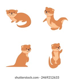 Weasel icons set cartoon vector. Mink ferret character. Cute animal