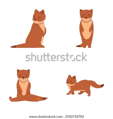 Weasel icons set cartoon vector. Cute wild weasel character. Cartoon animal