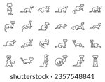 Weasel icons set outline vector. Ermine animal. Cute domestic