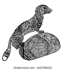 Weasel on a stone zentangle design elements