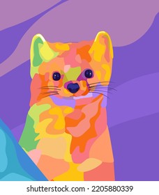 Weasel is shy pop art style looking at the camera