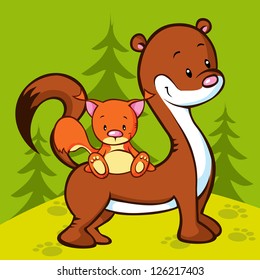 weasel and squirrel in the wood