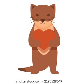 Weasel take heart icon cartoon vector. Mammal pet. Marten carnivore