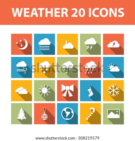 Weather 20 vector flat icons set