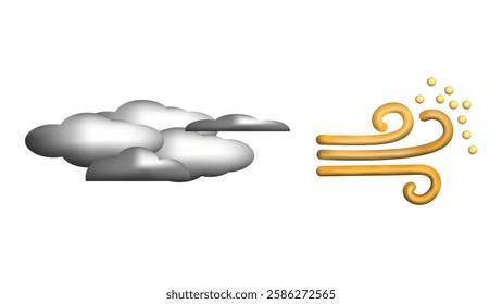 Weather 3d icons realistic isolated vector set. Smoke haze sandstorm dust storm sand dust. Design weather app web site game logo banner. Meteorology concept.