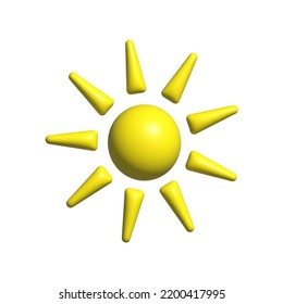 Weather 3d icon.Yellow sun with rays. Trendy cartoon minimal style vector design. Weather forcast, nature, space, sky, day concept. 