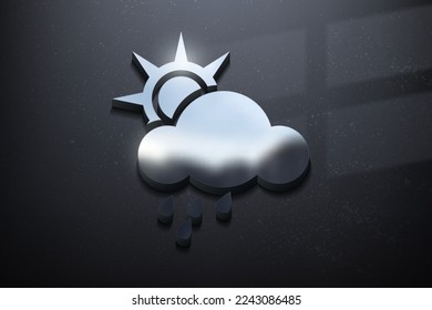 Wetter 3D Logo Design, glänzendes Mock-up Logo mit strukturierter Wand. Realistischer Vektorgrafik