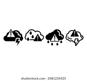 Wetter Alert Cloud Warning Icons Symbol Vektorgrafik Design Schwarz Weiß Farbe Einfache flache Illustration Kollektion Set