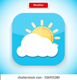 Weather app icon flat style design. Weather icon, weather forecast, sun and cloud, season temperature, meteorology and cloudy, climate nature, sky and application interface illustration