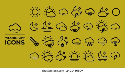 Weather app icons, suitable for representing applications that provide information about weather conditions and weather forecasts.