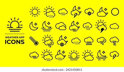 Weather app icons, suitable for representing applications that provide information about weather conditions and weather forecasts.
