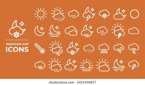 Weather app icons, suitable for representing applications that provide information about weather conditions and weather forecasts.