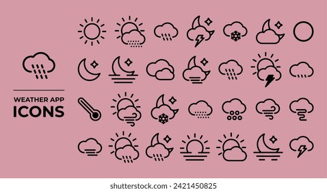 Weather app icons, suitable for representing applications that provide information about weather conditions and weather forecasts.