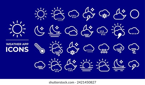 Weather app icons, suitable for representing applications that provide information about weather conditions and weather forecasts.