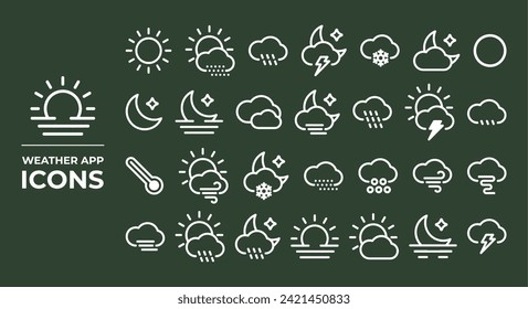 Weather app icons, suitable for representing applications that provide information about weather conditions and weather forecasts.