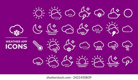 Weather app icons, suitable for representing applications that provide information about weather conditions and weather forecasts.