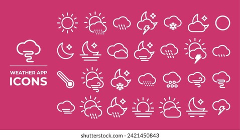 Weather app icons, suitable for representing applications that provide information about weather conditions and weather forecasts.