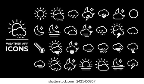 Weather app icons, suitable for representing applications that provide information about weather conditions and weather forecasts.