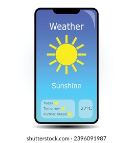 Weather app on a Mobile Phone Concept showing sunny weather