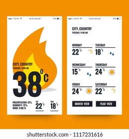 Weather App UX Design with Hot Flame For Summer