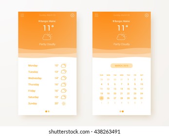 Weather Application Screens Design Concept, UI Elements, Vector EPS 10 Illustration